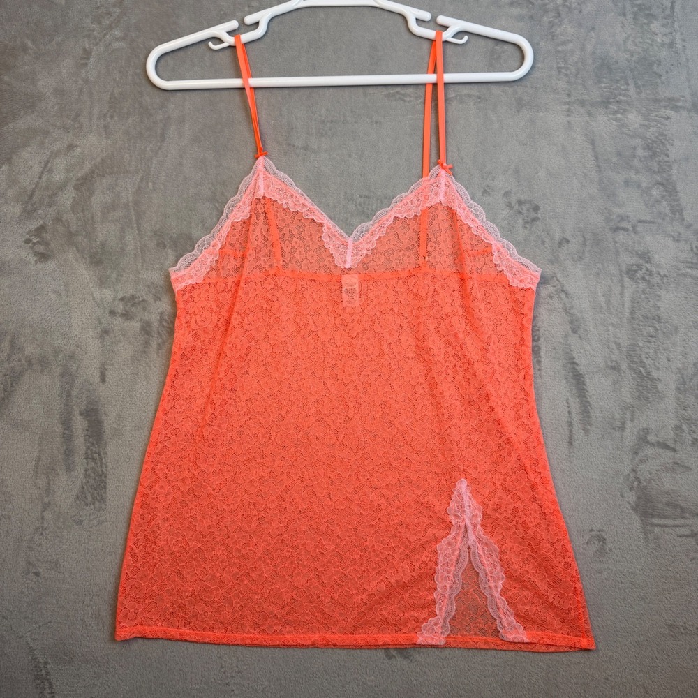 Victorias Secret Camisole Women XL Neon Orange Lace Sheer Romantic Cami Feminine